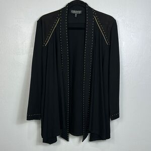 Grayse by Kelly And Marie Gray Black Open Front Cardigan With Gold Studs Size L